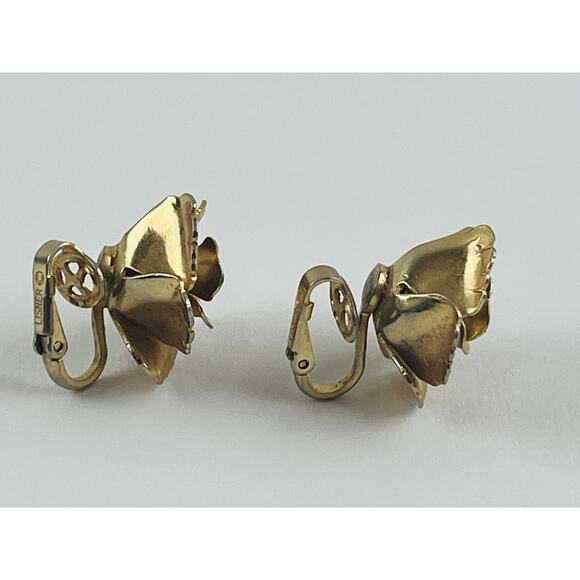 Lisner Open Rose Flower Clip On Earrings Gold Tone Jewelry Vintage Granny 3D Chu - Picture 11 of 13